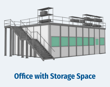 illustration of a warehouse office with storage space above